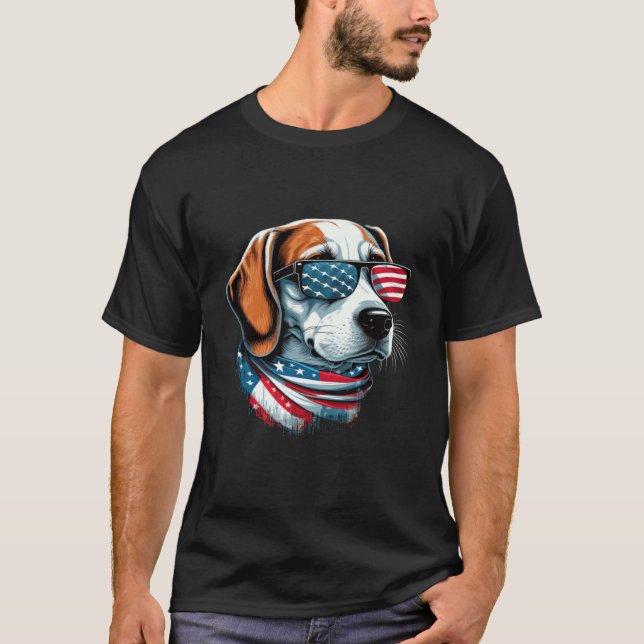 T-shirt Beagle Waving The American Flag Proud (Devant)