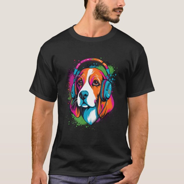 T-shirt Beagle wearing headphones colorful illustration (Devant)