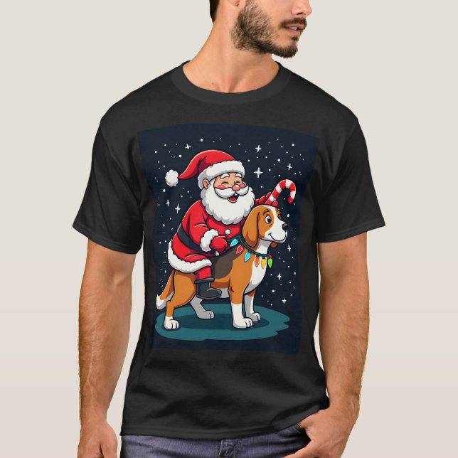 T-shirt Beagle Xmas Éclairage Père Noël à Cheval Beagle Ch (Devant)