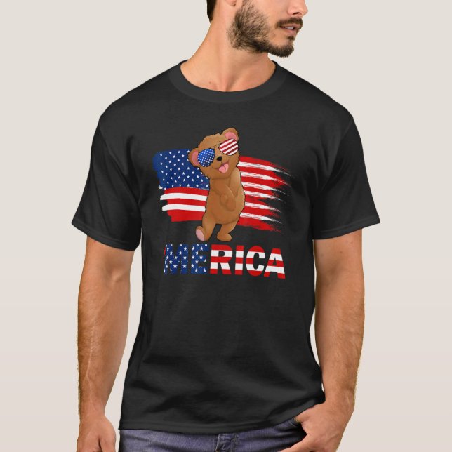T-shirt Bear American Flag Lunettes de soleil Merica 4 jui (Devant)