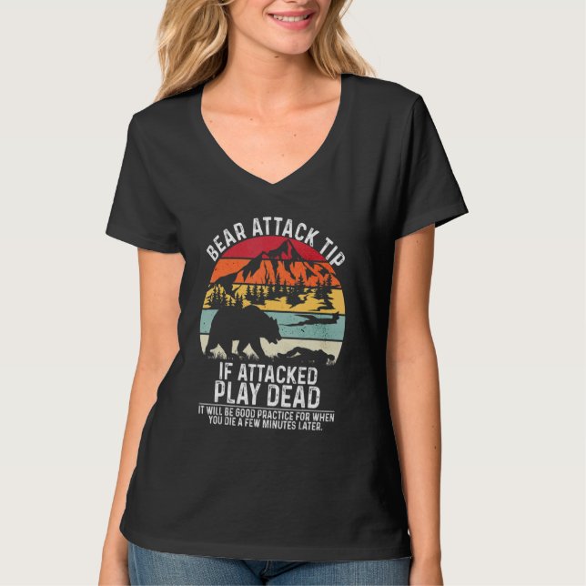 T-shirt Bear Attack Tip Camping Hiking Outdoor Travel  Vin (Devant)