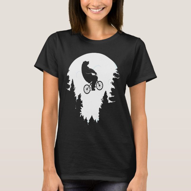 T-shirt Bear Cycling Mountain Moon Bicycle (Devant)
