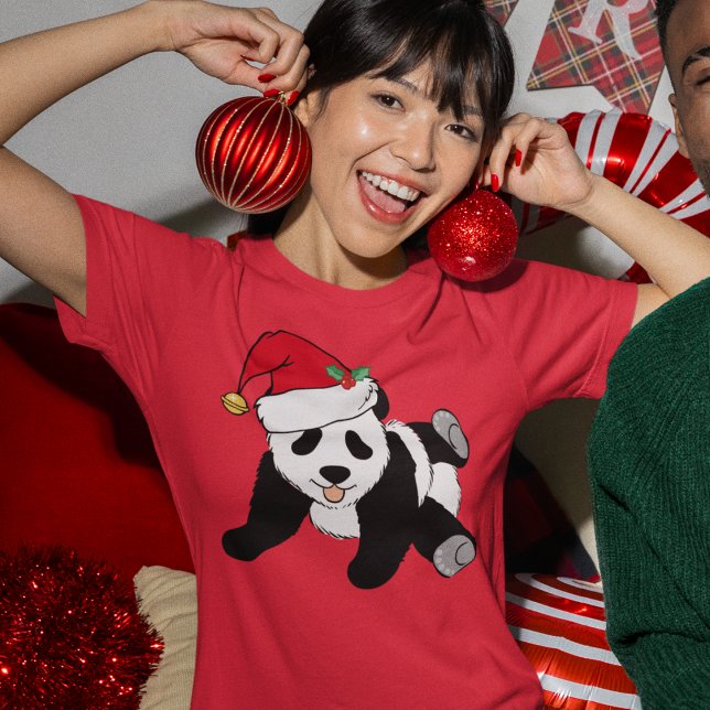 T-shirt Bear de panda de Noël mignonne à Santa Hat Femmes (Créateur téléchargé)