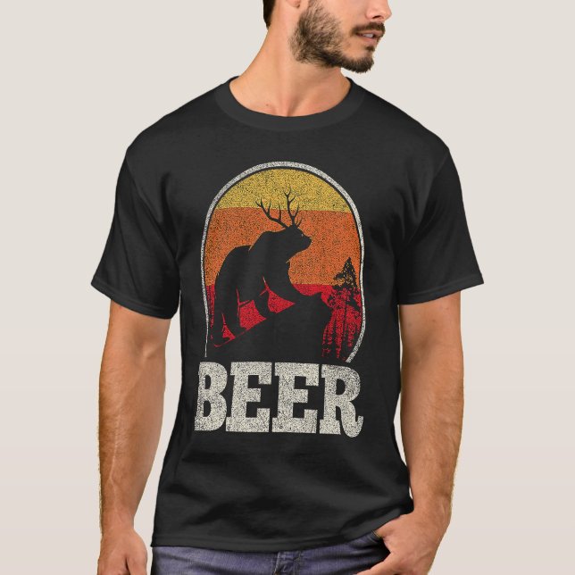T-shirt Bear Deer Antlers Funny Craft Beer Retro Graphic (Devant)