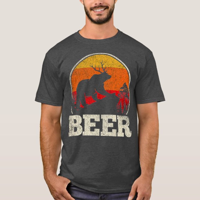 T-shirt Bear Deer Antlers Funny Craft Bière Retro Graphism (Devant)