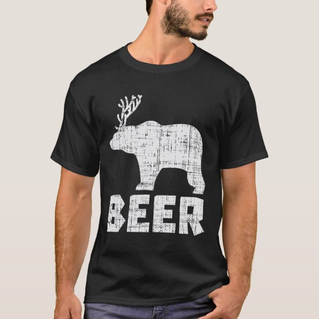 T-shirt Bear Deer Beer Drôle Boire Chasse Camping Papa (Devant)