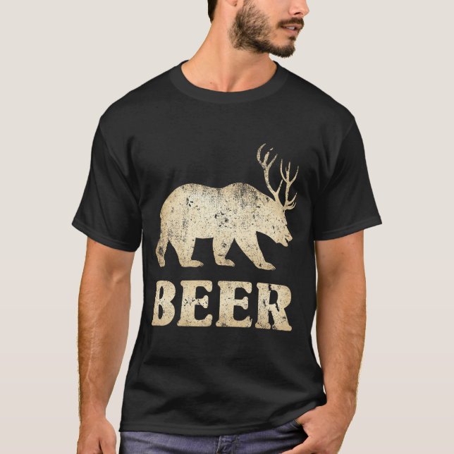 T-shirt Bear Deer Vintage Beer  (Devant)
