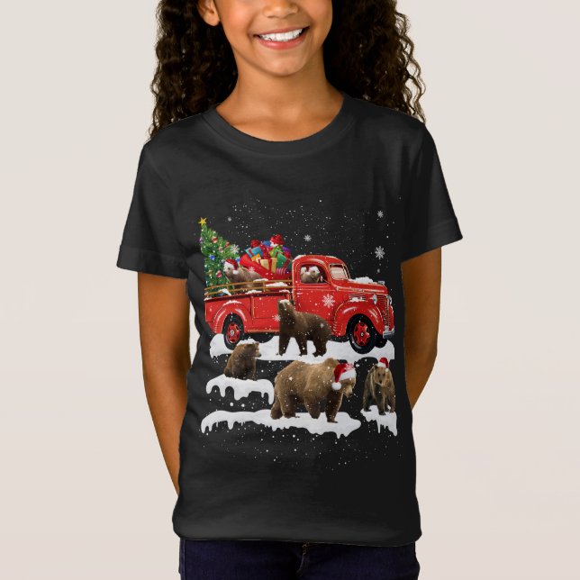 T-Shirt Bear équille Camion Rouge Joyeux Noël Noël X mas V (Devant)