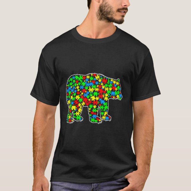 T-shirt Bear Funny Puzzle Animaux Sensibilisation sur l'au (Devant)