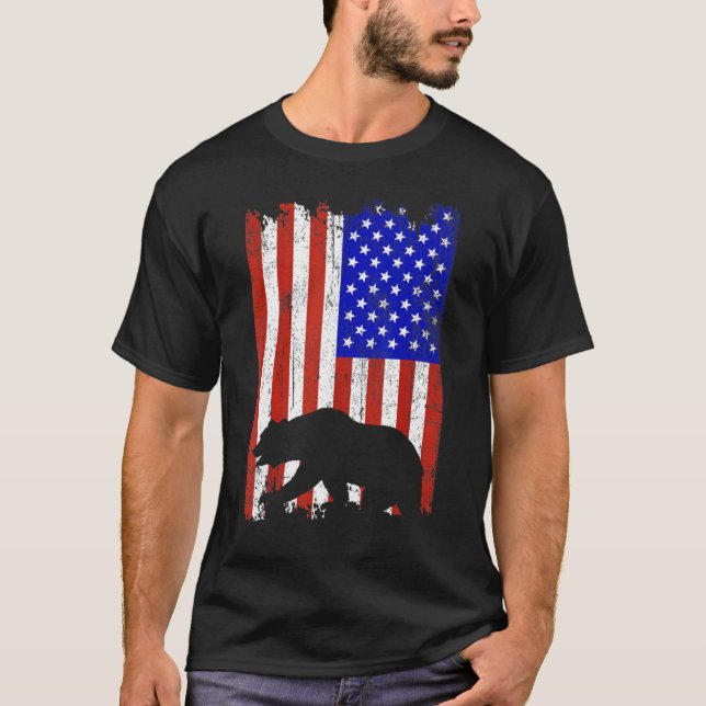 T-shirt Bear Hunter For Men Women American Flag Bear Hunti (Devant)