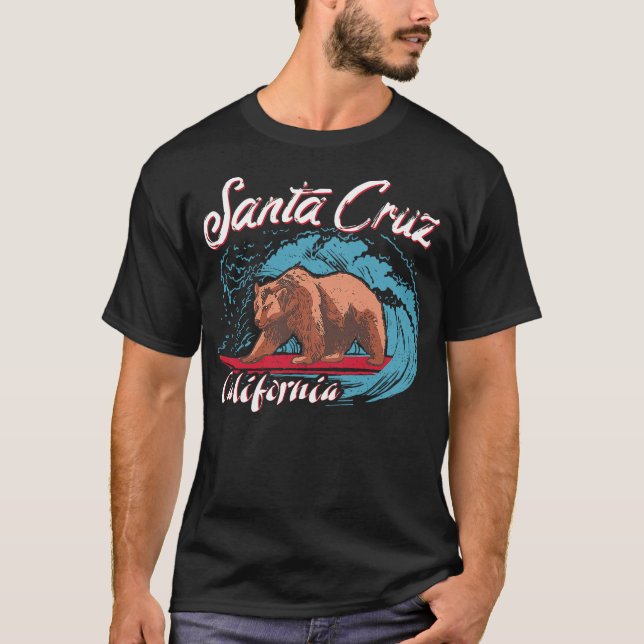 T-shirt Bear on the surfboard California City Santa Cruz (Devant)