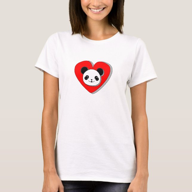 T-shirt Bear Panda Et Dessin De Coeur Rouge (Devant)