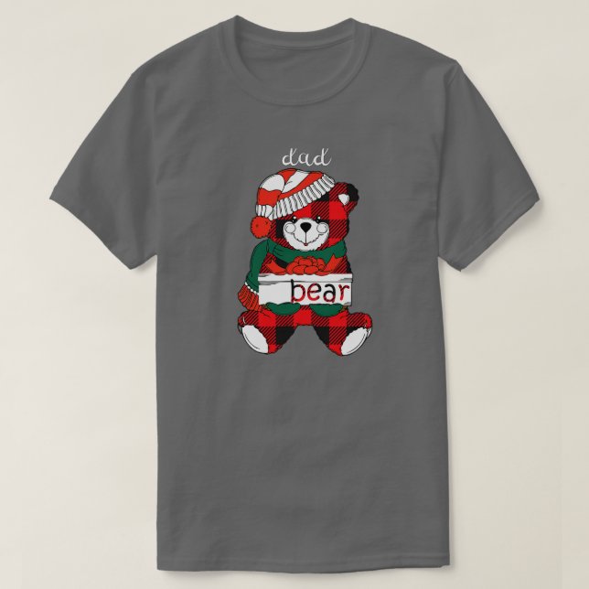 T-shirt Bear Pyjama Red Plaid Buffalo Family (23) (Design devant)