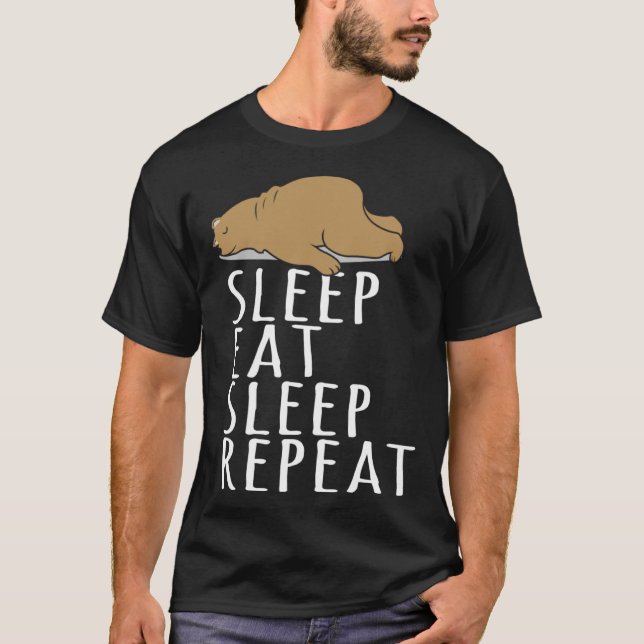 T-shirt Bear Sleep Eat Repeat Slogan Nightdress (Devant)