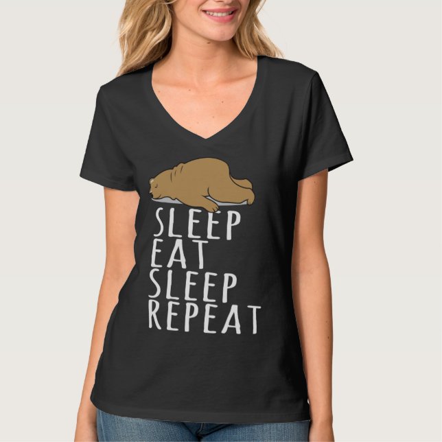 T-shirt Bear Sleep Eat Repeat Slogan Nightdress (Devant)