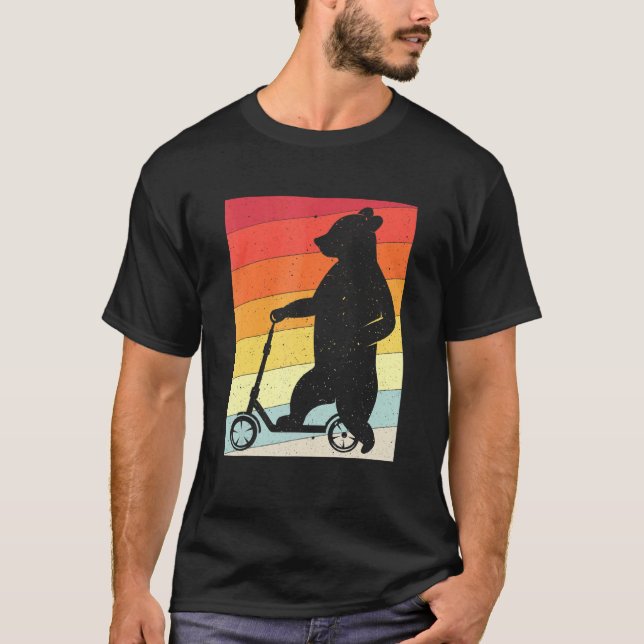 T-shirt Bear Stunt Kick Scooter Kick Scooter Skier Retro (Devant)