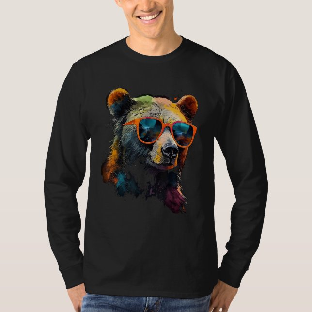 T-shirt Bear Sunglasses Colourful Art Animal Bear (Devant)