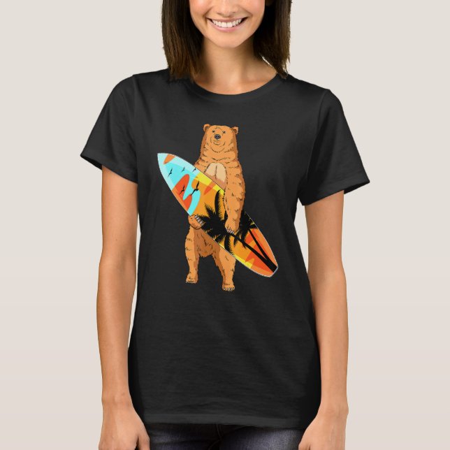 T-shirt Bear Surfer Surfboard Plage Été Vagues Surf Surf (Devant)