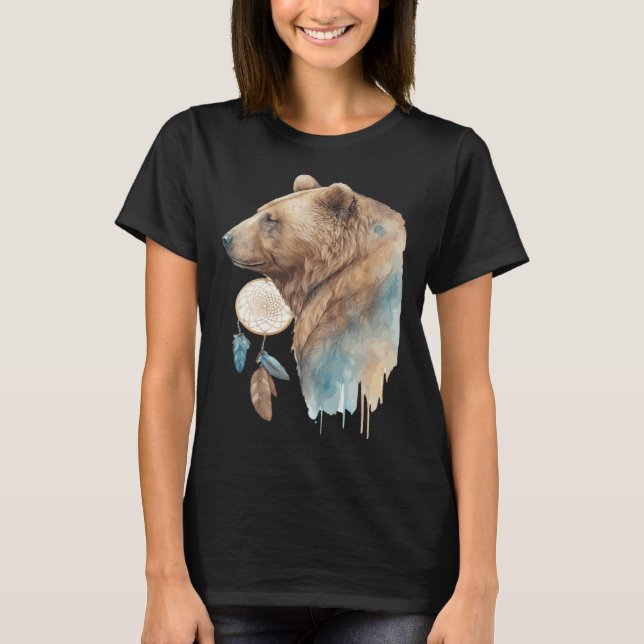 T-shirt Bear Tribal Watercolor Bear Dream Catcher (Devant)