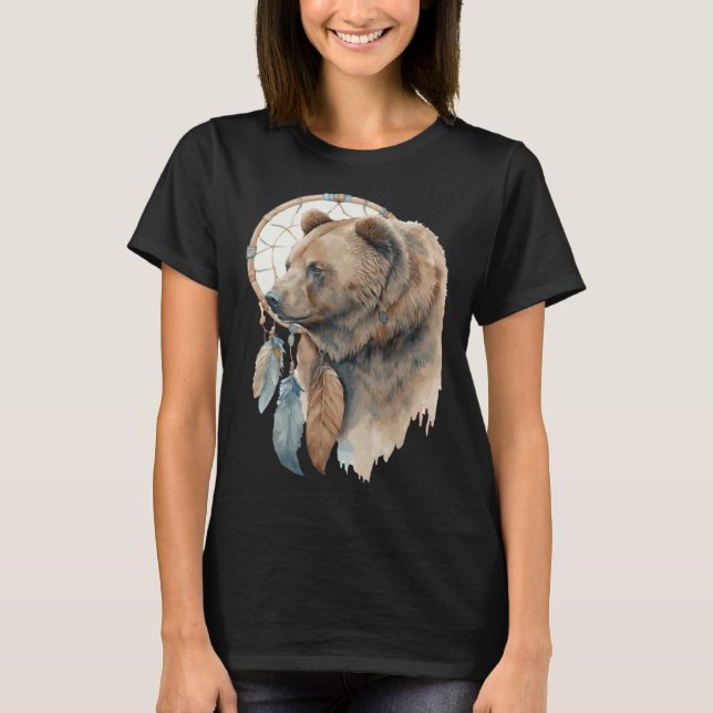 T-shirt Bear Tribal Watercolor Bear Dream Catcher  1 (Devant)
