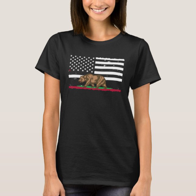 T-shirt Bear USA Flag California Pride Vacation Travel Tou (Devant)