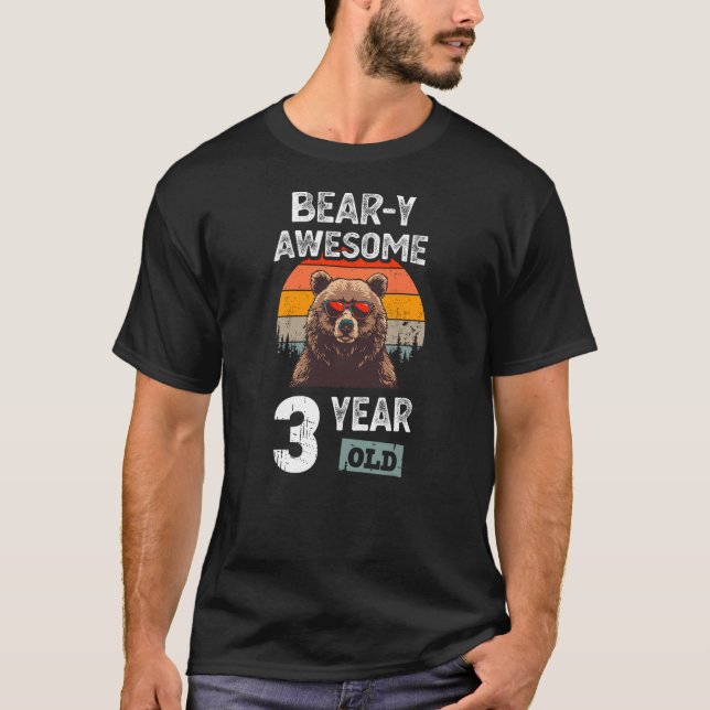 T-shirt Bear-y Awesome 3 Year Old Funny 3rd Birthday Boy B (Devant)