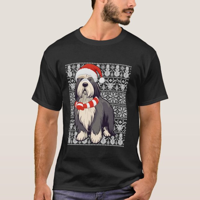 T-shirt Bearded Collie Dog Santa Hat Men Women Kids Ugly C (Devant)