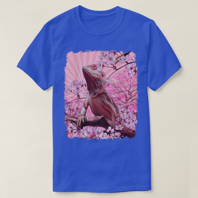 T-shirt Bearded Dragon Aesthetic Pink Sakura Cherry Blosso (Design devant)