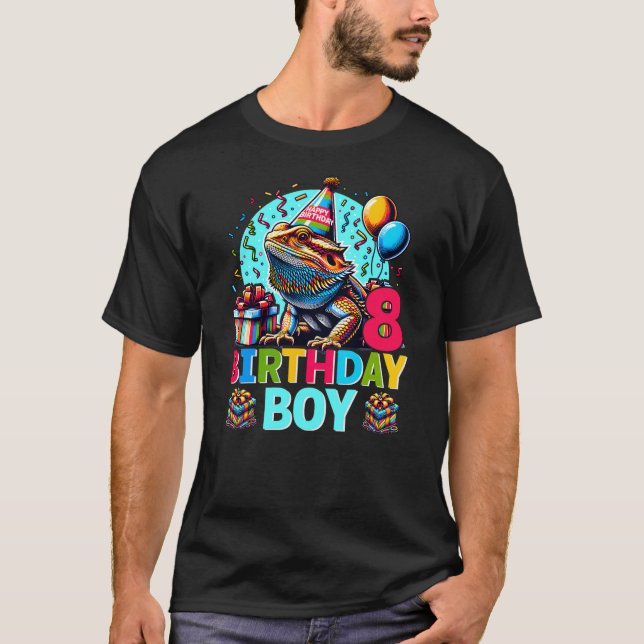 T-shirt Bearded Dragon Lizard 8th Birthday 8 Year Old Boy  (Devant)