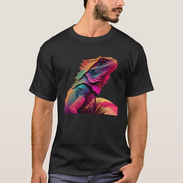 T-shirt Bearded Dragon Pogona Lizard Vaporwave (Devant)