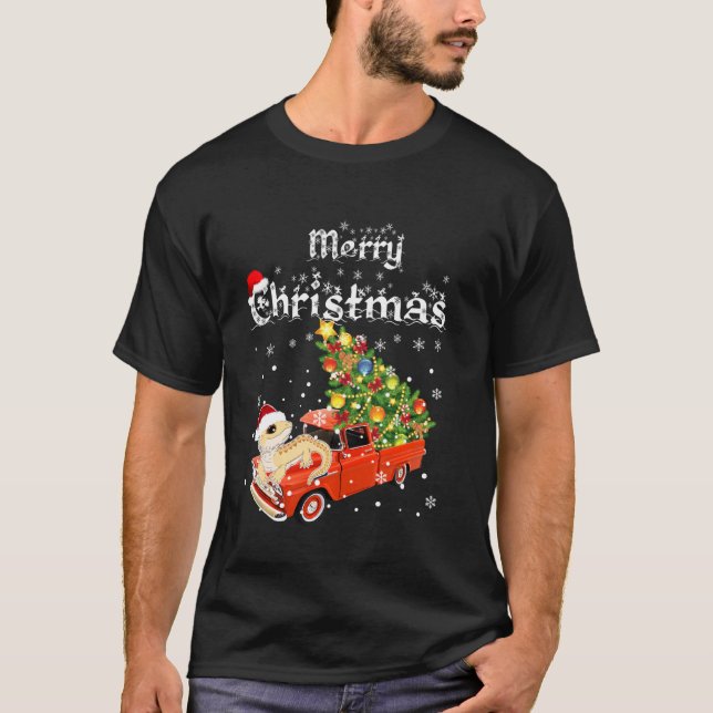 T-shirt Bearded Dragon Ride Red Truck Christmas Pajama (Devant)