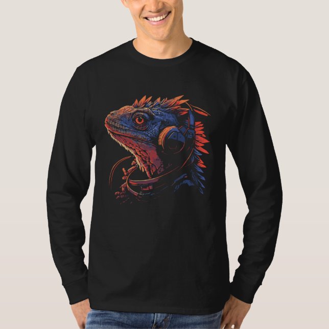 T-shirt Bearded Dragon With Headphones Beardie Hipster Liz (Devant)