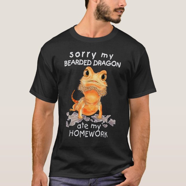 T-shirt Beardie Dragon Beardie Ate My Homework Lizard Rep (Devant)