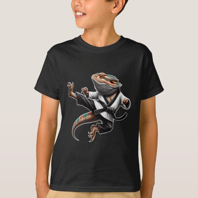 T-shirt Bearé Dragon Flying Kick Pose Karate Samurai Nin (Devant)