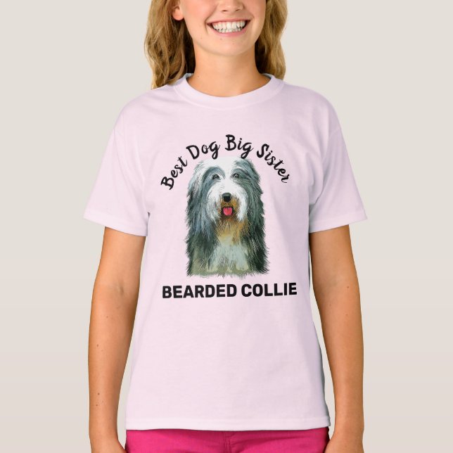 T-shirt Beared Collie aquarelle meilleur chien grande soeu (Devant)