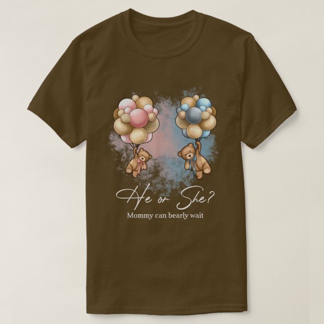 T-shirt Bears Balloons Maman peut attendre avant la révéla (Design devant)