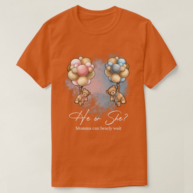 T-shirt Bears Balloons Momma peut attendre avant de révéle (Design devant)