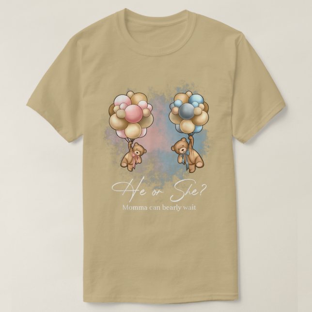 T-shirt Bears Balloons Momma peut attendre avant de révéle (Design devant)