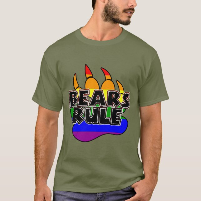 T-shirt Bears Rule Black on Rainbow Paw - HOT! (Devant)
