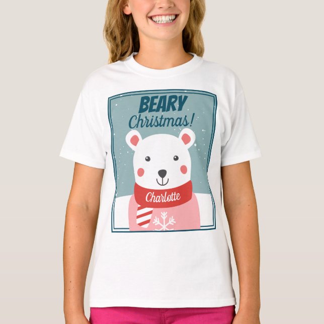 T-shirt Beary Christmas mignon dessin animé ours polaire a (Devant)