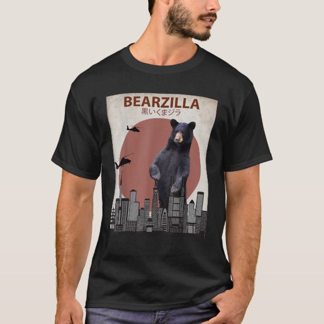T-shirt Bearzilla Funky Ours Noir Pour Amoureux De L'Ours  (Devant)