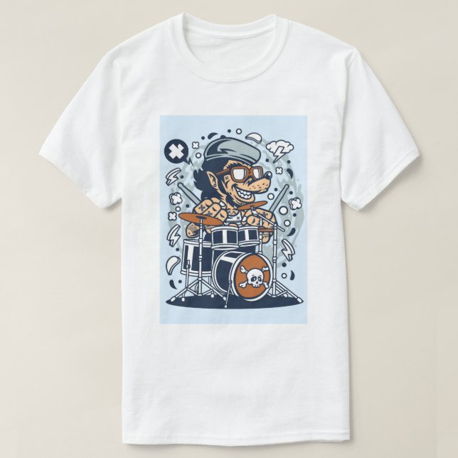 T-shirt Beatnik Wolf on Drums Pop Art (Design devant)