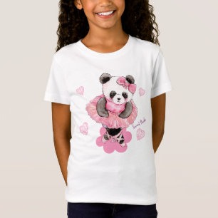 T-Shirt Beau Ballet De Panda Doux Avec De Beaux Coeurs Ros