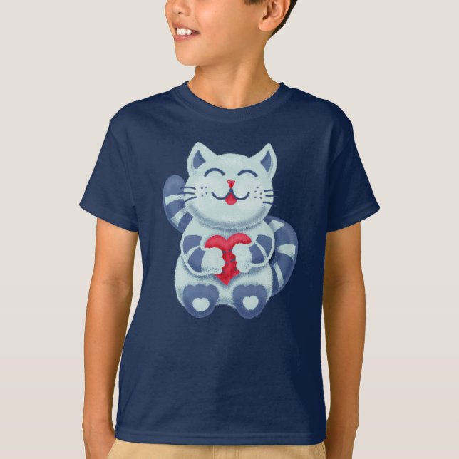 T-shirt Beau bleu amour chattes enfants (Devant)