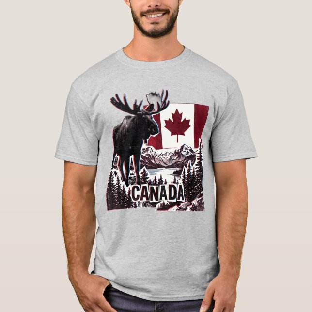 T-shirt Beau Canada. Drapeau canadien. Orignal canadien.  (Devant)