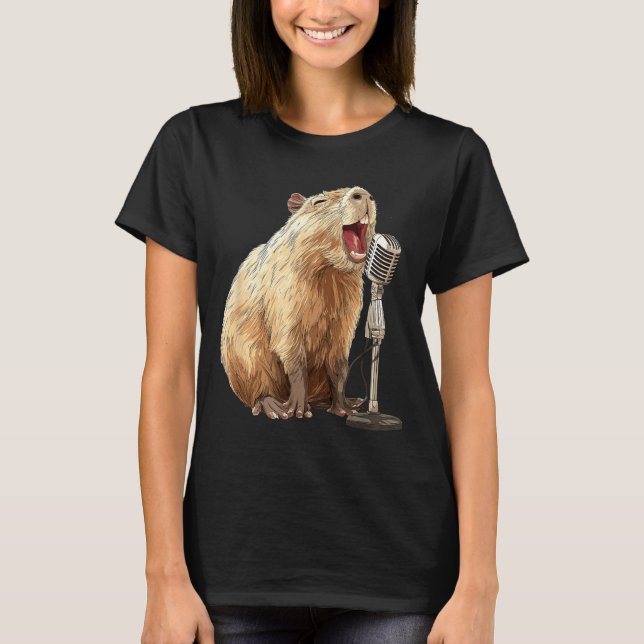 T-shirt Beau Capybara avec micro pour le karaoké et le cha (Devant)