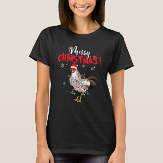 T-shirt Beau Chat de Poulet De Père Noël Avec Lumières Col