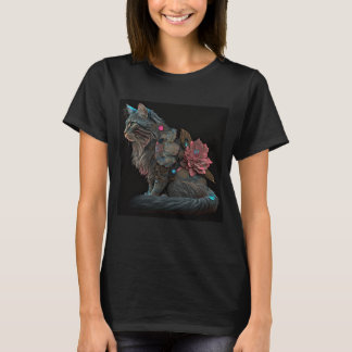 T-shirt Beau chat steampunk avec fleurs roses