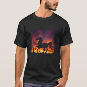 T-shirt Beau cheval arabe Coucher de soleil Silhouette-Ora