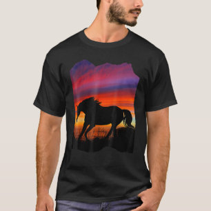 T-shirt Beau cheval arabe coucher de soleil silhouette ora